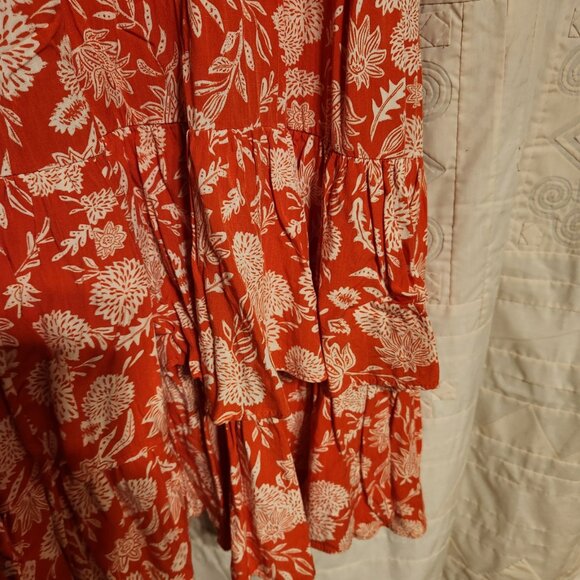 🧡 NWT Universal Thread Orange Floral Smocked Tiered Dress L 🧡 - Picture 6 of 8